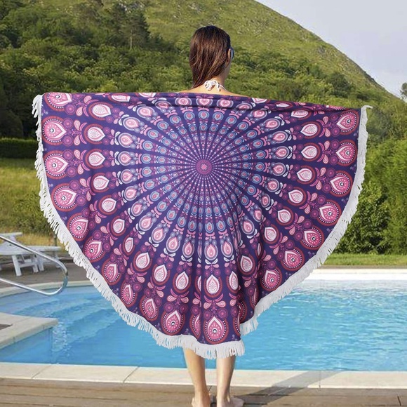 Purple Floral Mandala Beach/Pool Towel/Room Dorm Mat for Teens/College/Decor - Picture 8 of 8